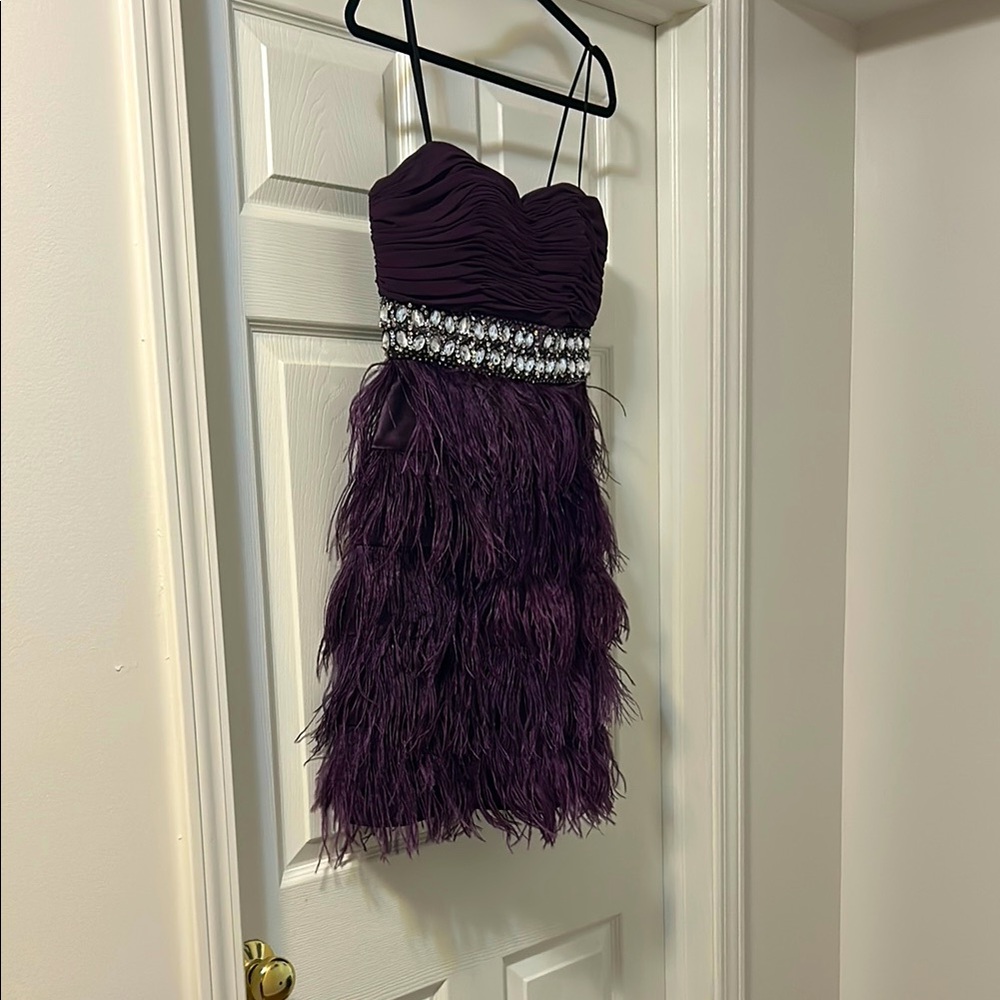 Purple Embellished Tiered Cocktail Dress